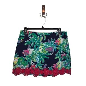 Lilly Pulitzer Multi-Colored Floral Half-Zip Bright Navy Trunk Show Tate Skirt